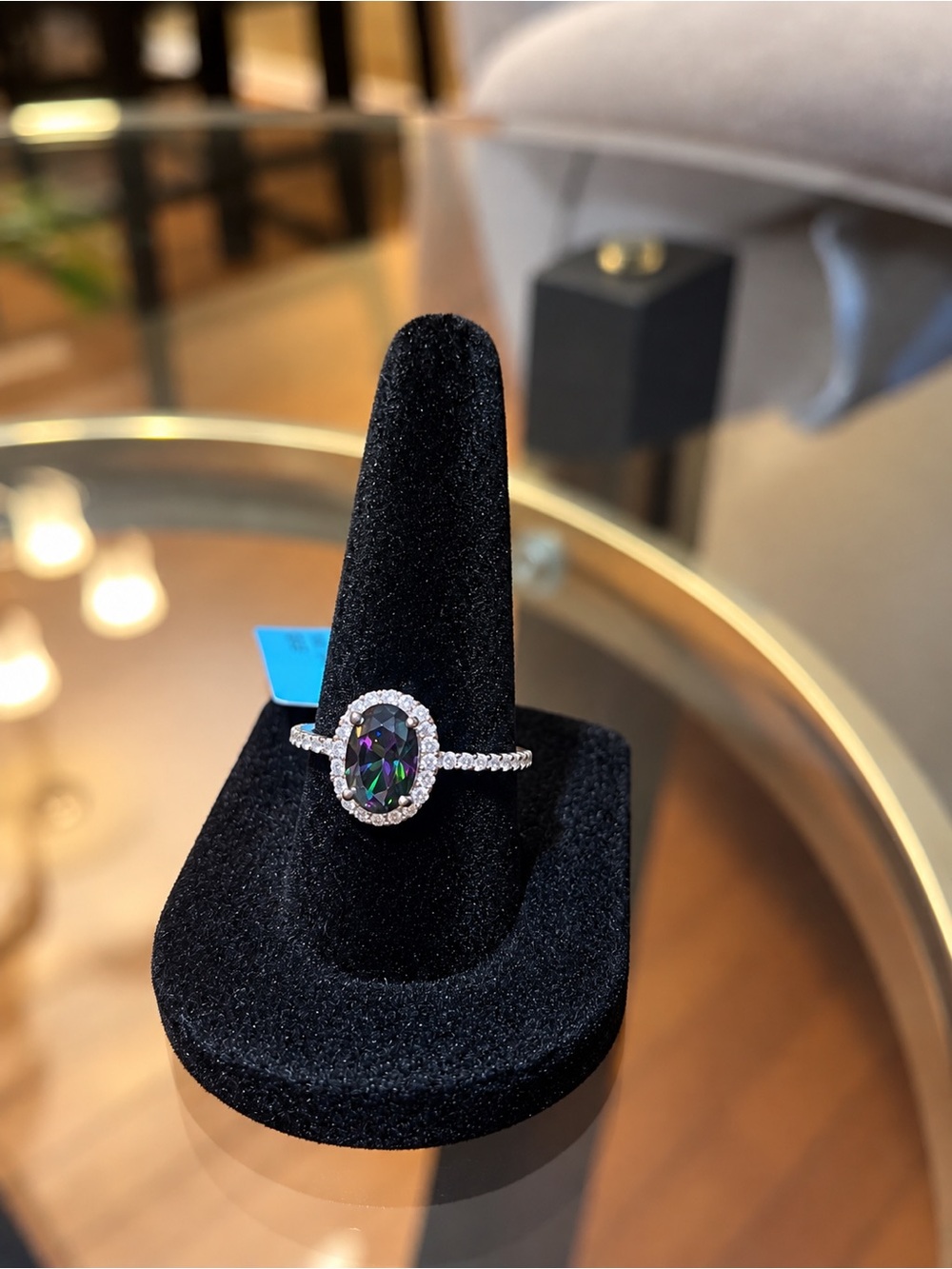 💜 Oval Mystic Topaz & Moissanite Halo Ring – Size 7